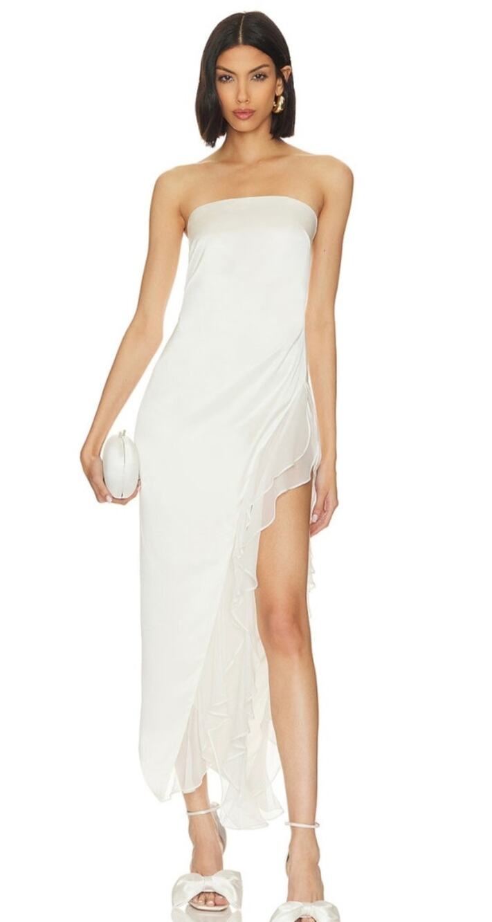 Retrofete Lorelai White Dress Strapless Asymmetric with Side Slit Size XS/S